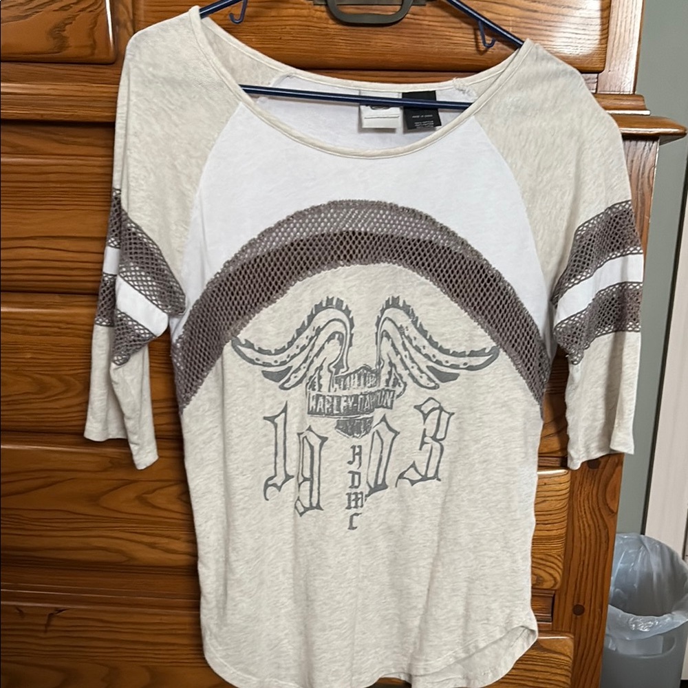 Harley-Davidson Cream and Brown Women's Jersey Top